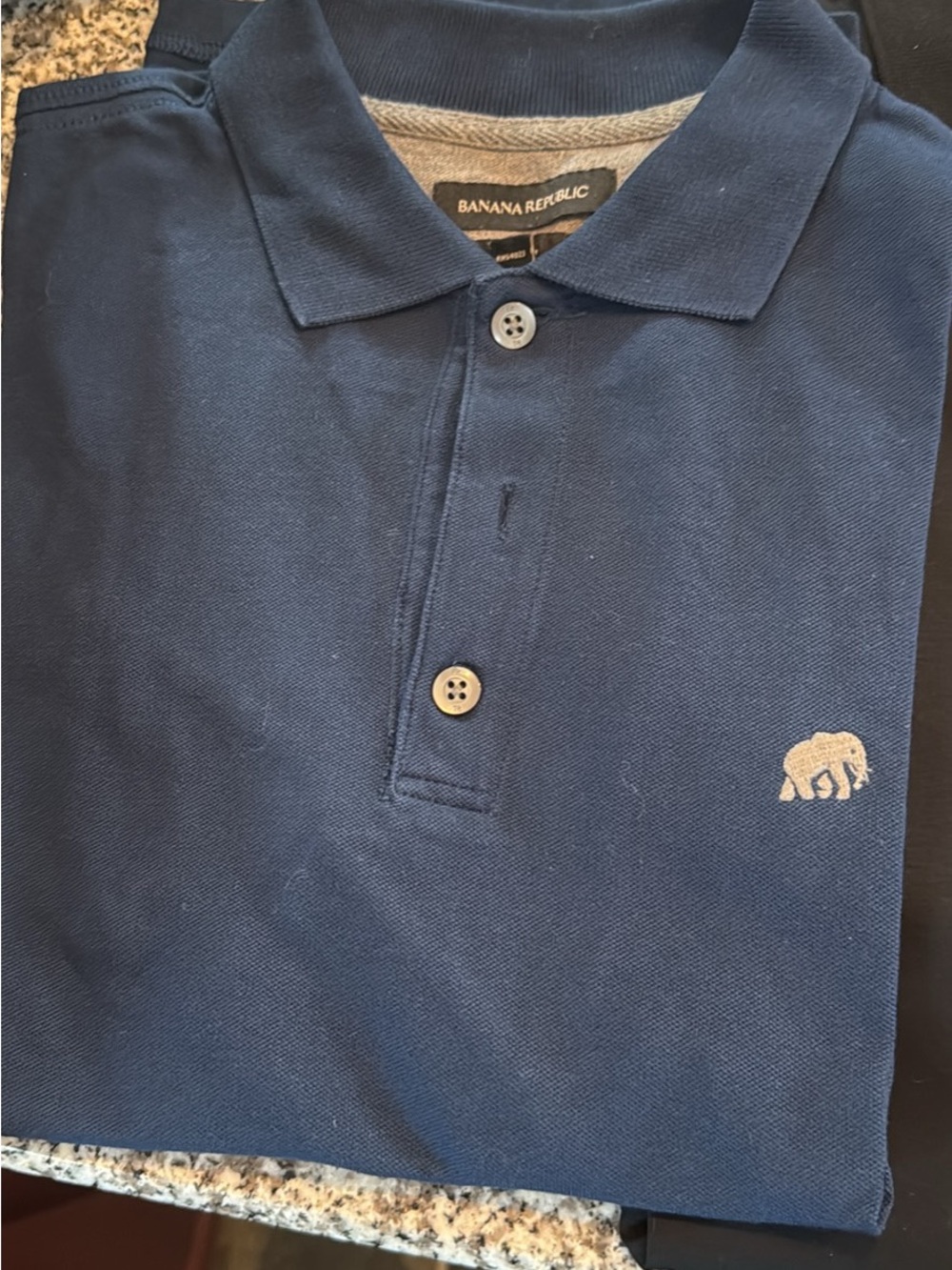 Banana Republic Men's Navy Polo with Embroidered Elephant